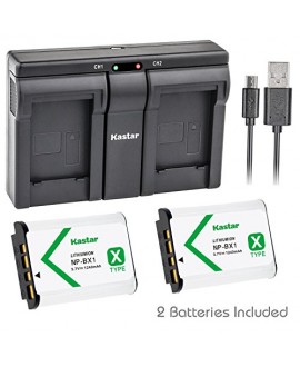 Kastar NP-BX1 2x Battery + USB Dual Charger for Sony Cyber-shot DSC-HX50V HX300 DSC-RX1 DSC-RX1R RX100 RX100 II DSC-RX100M II DSC-RX100 III DSC-RX100M3 WX300 HDR-AS10 AS15 AS30V AS100V AS100VR CX240
