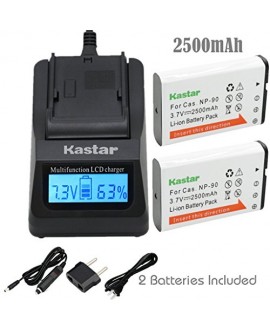 Kastar Ultra Fast Charger(3X faster) Kit and Battery (2-Pack) for Casio NP-90 work with Casio Exilim EX-H10 EX-H15 EX-H20G EX-H20GBK EX-H20GSR EX-FH100 EX-FH100BK Cameras