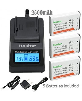 Kastar Ultra Fast Charger(3X faster) Kit and Battery (3-Pack) for Casio NP-90 work with Casio Exilim EX-H10 EX-H15 EX-H20G EX-H20GBK EX-H20GSR EX-FH100 EX-FH100BK Cameras [Over 3x faster than a normal charger with portable USB charge function]