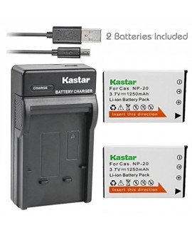 Kastar Battery (X2) + Slim USB Charger for Casio NP20 NP-20 & Exilim EX-M1 EX-M2 EX-M20 EX-S20 EX-S100 EX-S500 EX-S600 EX-S880 EX-Z3 EX-Z4 EX-Z5 EX-Z6 EX-Z7 EX-Z8 EX-Z11 EX-Z60 EX-Z70 EX-Z75 EX-Z77