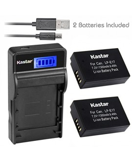 Kastar Battery (X2) & SLIM LCD Charger for Canon LP-E17, LC-E17, LC-E17C and Canon EOS M3, EOS Rebel T6i, EOS Rebel T6s, EOS 750D, EOS 760D, EOS 8000D, Kiss X8i camera