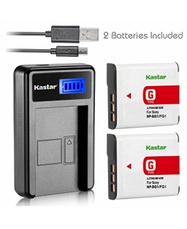 Kastar Battery (X2) & LCD Slim USB Charger for Sony NP-BG1 NP-FG1 NPBG1 and Cyber-shot DSC-HX5V HX7V HX9V HX10V HX30V DSC-W120 W150 W220 DSC-H3 DSC-H7 DSC-H9 DSC-H10 DSC-H20 DSC-H50 DSC-H55 DSC-H70