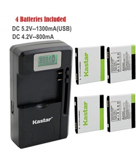 Kastar FL-53HN Battery (4-Pack) and intelligent mini travel Charger ( with high speed portable USB charge function) for LG Thrill 4G P925 / LG Optimus 3D P920 / LG G2x P999 P990 / LG Optimus 2x P990 / LG DoublePlay C729, Fit FL-53HN / FL53HN --Supper Fast