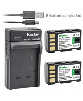 Kastar Battery (X2) & Slim USB Charger for JVC BN-VF808, BN-VF808U, BNVF808 and JVC Everio GZ-MG130 148 150 155 175 255 275 575 GZ-HD7 GR-D745 746 750 760 770 771 775 790 796 JVC MiniDV + More