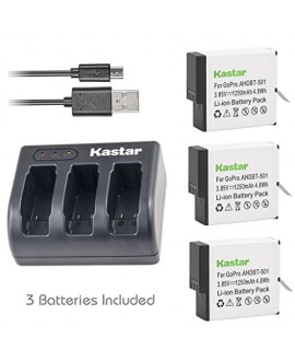 Kastar Battery (3-Pack) & USB Triple Charger for GoPro HERO5, Hero 5 Black, Gopro5 and GoPro AHDBT-501, AHBBP-501 Sport Camera (Compatible with Firmware v01.57, v01.55 and Future Update)