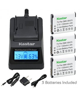 Kastar Ultra Fast Charger(3X faster) Kit and Battery (3-Pack) for Pentax D-Li88, Panasonic VW-VBX070, Sanyo DB-L80, DB-L80AU Battery and Digital Cameras (Search your Camera Model down Description)