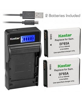 Kastar Battery (X2) & SLIM LCD Charger for Samsung EA-BP85A EA-BP85A/E Samsung BP85A Samsung EC-SH100ZBPBUS EC-SH100ZBPRUS EC-SH100ZBPSUS Samsung PL210 Samsung SH100 Samsung ST200 ST200F Samsung WB210