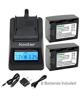 Kastar Fast Charger Kit and Battery (2-Pack) for Samsung IA-BP105R and HMX-F80 F90 HMX-F800 F900 SMX-F50 SMX-F53 SMX-F54 SMX-F500 SMX-F501 SMX-F530 SMX-F70 SMX-F700 HMX-H300 H303 H304 H305 HMX-H320
