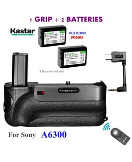 Kastar Infrared Remote Control Professional Vertical Battery Grip (Built-In 2.4G Wireless Contro) + 2 x NP-FW50 Replacement Batteries for Sony ILCE-A6300 / A6300 Digital SLR Camera