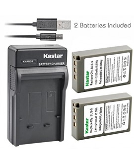 Kastar Battery (X2) & Slim USB Charger for Olympus BLS-5, PS-BLS5 and Olympus OM-D E-400 E-410 E-420 E-450 E-600 E-620 E-P1 E-P2 E-P3 E-PL1 E-PL2 E-PLE15 E-PM1 E-PM2 E-M10 E-PL6 E-PL5 stylus 1 Camera