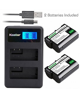 Kastar Battery 2 Pack + Dual LCD USB Charger for Nikon EN-EL15 ENEL15 & Nikon 1 V1, D500, D600, D610, D750, D800, D7000, D7100, D800, D800E DSLR Camera, MB-D11, MB-D12, MB-D14, MB-D15, MB-D16 Grip