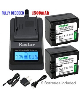 Kastar Ultra Fast Charger(3X faster) Kit and Battery (2-Pack) for Panasonic VW-VBN130 and Panasonic HC-X800 HC-X900 HC-X900M HC-X910 HC-X920 HC-X920M HDC-HS900 HDC-SD800 HDC-SD900 HDC-TM900 Cameras