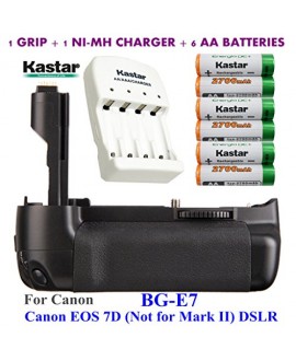 Kastar Pro Multi-Power Vertical Battery Grip (Replacement for BG-E7) + 6x AA NI-MH Batteries(2700mAh) + NI-MH Charger for Canon EOS 7D (Not for Mark II) Digital SLR Camera