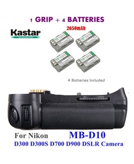Kastar Pro Multi-Power Vertical Battery Grip (Replacement for MB-D10) + 4x EN-EL3e Replacement Batteries for Nikon D300 D300S D700 D900 Digital SLR Camera
