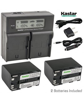 Kastar LCD Dual Fast Charger + 2x Battery for Canon BP-970G BP-975 & EOS C100 EOS C100 Mark II EOS C300 C300 PL EOS C500 C500 PL GL2 XF100 XF105 XF200 XF205 XF300 XF305 XH A1S XH G1S XL H1A XL H1S XL2