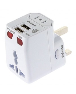 Kastar Safety Universal World-Wide Travel Adapter 2.1A with Dual USB Charger All-in-one AC Power Plug For AUS USA EU UK