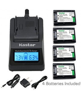 Kastar Ultra Fast Charger(3X faster) Kit and Battery (4-Pack) for Sony NP-FV30, NP-FV40, NP-FV50 work with Sony DCR-SR88, SX85, FDR-AX100, HDR-CX160, CX190, CX380, CX430V, CX520V, CX550V, CX560V, CX580V, CX700V, CX760V, CX900, HC9, PJ260V, PJ340, PJ380, P
