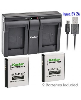 Kastar SLB1137C 2x Battery + USB Dual Charger for Samsung SLB-1137C SLB1137C 1137C Battery and Samsung i7, Samsung Digimax i7 Cameras