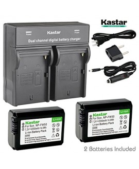 Kastar Dual Smart Fast Charger & 2 x Battery for Sony NP-FW50, Alpha 7, a7, 7R, a7R, Alpha a3000, a5000, a6000, NEX-3, NEX-5, NEX-6, NEX-7, NEX-C3, NEX-F3, SLT-A33, SLT-A35, SLT-A37, SLT-A55, DSC-RX10