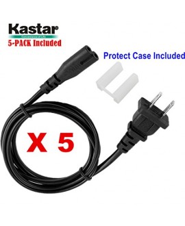 Kastar 5-Pack Power Cord, U.S. standard 5 FEET 2-Prong / Pins AC Power Cord Cable/Lea,Figure-8 Power Cord For compatible devices,Replacement Power Cord for Gaming Systems and Other Electronic Devices