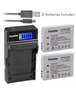 Kastar Battery (X2) & SLIM LCD Charger for Canon NB-5L and Powershot S100 S110 SX230 HS SX210 IS SD790 IS SX200 IS SD800 IS SD850 IS SD870 IS SD700 IS SD880 IS SD950 IS SD890 IS SD970 IS SD990 IS