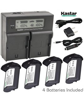 Kastar LCD Dual Smart Fast Charger & Battery (4 PACK) for Canon LP-E4, LPE4 (11.1V 4400mAh 48.4Wh) and Canon EOS-1D C, EOS-1D Mark III, EOS-1Ds Mark III, EOS-1D Mark IV Cameras