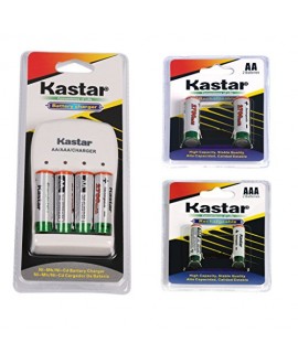 Kastar Rechargeable Ni-MH Battery AA 2700mAh 2PCS(1-PACK) + AAA 1000mAh 2PCS(1-PACK) and AA/AAA Charger Bundle Pack
