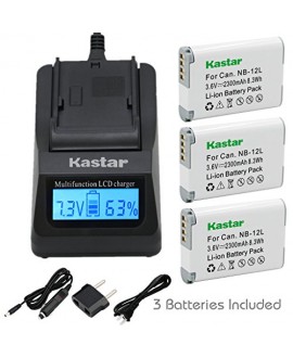 [Fully Decoded] Kastar NB-12L Battery (3-Pack) and Ultra Fast Charger Kit for Canon NB-12L work for Canon PowerShot G1 X Mark II, Canon PowerShot N102, Canon VIXIA mini X (LEGRIA mini X) Cameras