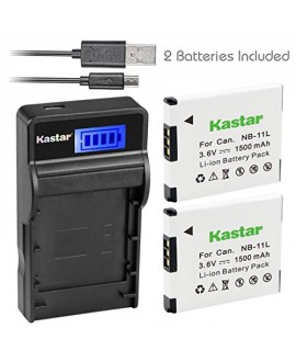 Kastar Battery (X2) & SLIM LCD Charger for Canon NB-11L and PowerShot SX410 IS SX400 IS ELPH 170 IS 340 HS 320 HS 130HS 110 HS 1150 HS A2300 IS A2400 IS A2500 A2600 A3400 IS A3500 IS A4000 Cameras