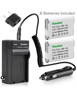 Kastar Battery (X2) & Travel Charger Kit for Canon NB-12L, NB12L, CB-2LG and Canon PowerShot G1 X Mark II, Canon PowerShot N100, Canon VIXIA mini X, LEGRIA mini X Digital Camera