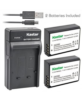 Kastar Battery (X2) & Slim USB Charger for Canon LP-E10, LC-E10 and Canon EOS 1100D, EOS 1200D, EOS Rebel T3, EOS Rebel T5, EOS Kiss X50, EOS Kiss X70 DSLR Camera & Canon LPE10 Grip