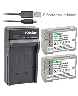 Kastar Battery (X2) & Slim USB Charger for Olympus BLM-5, PS-BLM5 and Olympus C-8080, C-7070, C-5060, E1, E3, E5, E300, E330, E500, E510, E520 Digital Camera
