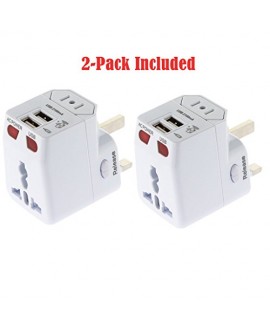 Kastar 2-PACK Safety Universal World-Wide Travel Adapter 2.1A with Dual USB Charger All-in-one AC Power Plug For AUS USA EU UK--Supper Fast and Free Shipping from USA--3-YEAR Manufacturer Warranty