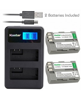 Kastar Battery (X2) & LCD Dual Slim Charger for Nikon EN-EL3e, ENEL3E, EN-EL3a, EN-EL3, MH-18, MH-18a and Nikon D50, D70, D70s, D80, D90, D100, D200, D300, D300S, D700 Cameras