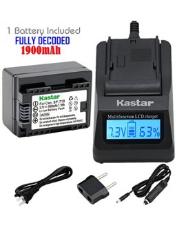 Kastar Ultra Fast Charger(3X faster) Kit and Battery BP-718F (FULLY DECODED) (1-Pack) for Canon BP-727, BP-718, BP-709, CG-700 and Canon VIXIA HF M50, HF M52, HF M500, HF R30, HF R32, HF R40, HF R42, HF R50, HF R52, HF R60, HF R62, HF R300, HF R400, HF R5