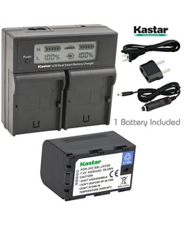 Kastar LCD Dual Smart Fast Charger & Battery (1 PACK) for JVC SSL-JVC50 and JVC GY-HMQ10, GY-LS300, GY-HM200, GY-HM600, GY-HM600E, GY-HM600EC, GY-HM650 Camcorders
