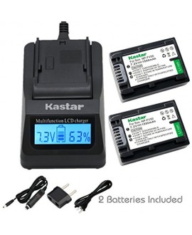 Kastar Fast Charger + Battery (2-Pack) for Sony NP-FV50 NP-FV40 NP-FV30 and AX53 CX675/B CX220 CX230 CX290 CX330 CX380 CX430V CX900 PJ200 PJ230 PJ340 PJ380 PJ430V PJ540 PJ650V PV790V PJ810 TD30V AX100