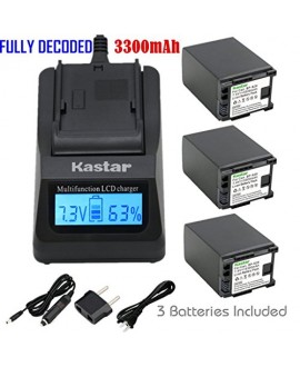 Kastar Ultra Fast Charger Kit + BP-828 Battery (3-Pack) for Canon BP-828 and Canon VIXIA HF G30, XA20, XA25 Camcorders [Over 3x faster than a normal charger with portable USB charge function]