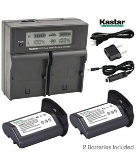Kastar LCD Dual Smart Fast Charger & Battery (2 PACK) for Canon LP-E4, LPE4 (11.1V 4400mAh 48.4Wh) and Canon EOS-1D C, EOS-1D Mark III, EOS-1Ds Mark III, EOS-1D Mark IV Cameras