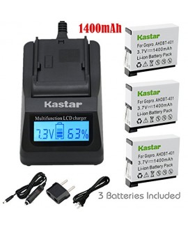 Kastar Ultra Fast Charger(3X faster) Kit and Battery (3-Pack) for GoPro HERO4 and GoPro AHDBT-401, AHBBP-401 Sport Cameras [Over 3x faster than a normal charger with portable USB charge function]