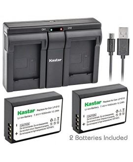 Kastar LPE10 2x Battery + USB Dual Charger for Canon LP-E10, LC-E10 and Canon EOS 1100D, EOS 1200D, EOS Rebel T3, EOS Rebel T5, EOS Kiss X50, EOS Kiss X70 DSLR Camera & Canon LPE10 Grip