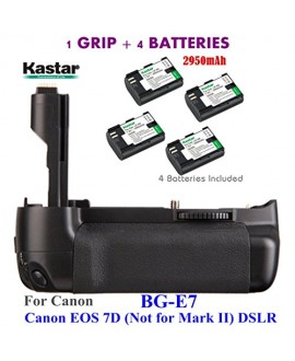Kastar Pro Multi-Power Vertical Battery Grip (Replacement for BG-E7) + 4x LP-E6 Replacement Batteries for Canon EOS 7D (Not for Mark II) Digital SLR Camera