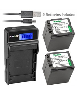 Kastar Battery (X2) & SLIM LCD Charger for Panasonic VW-VBG070, VW-VBG130, VWVBG260, VBG6 and SDR-H40, SDR-H80 Series, HDC-HS700, TM700, HS300, TM300, HS250, SD20, HS20, HDC-SDT750 Camcorders etc.
