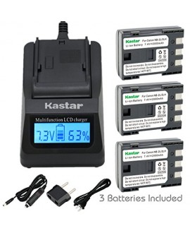 Kastar Ultra Fast Charger(3X faster) Kit and NB-2L Battery (3-Pack) for Canon NB-2L NB-2LH NB-2L12 NB-2L14 NB-2L24 BP-2L5 BP-2LH and Canon EOS Digital Rebel XT Xti Cameras