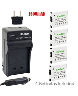 Kastar Battery (4-Pack) and Charger Kit for Canon NB-11L, CB-2LD, CB-2LF work with Canon PowerShot A2300 IS, A2400 IS, A2500, A2600, A3400 IS, A3500 IS, A4000 IS, ELPH 110 HS, ELPH 115 HS, ELPH 130 HS, ELPH 135 HS, ELPH 140 HS, ELPH 150 HS, ELPH 320 HS, E