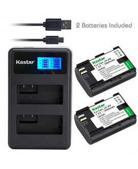 Kastar Battery (X2) & LCD Dual Slim Charger for Canon LP-E6, EOS 5DS, 5DS R, 5D Mark II, 5D Mark III, 6D, 7D, 7D Mark II, 60D, 60Da, 70D, 80D, XC10, BG-E16, BG-E14, BG-E13, BG-E11, BG-E9, BG-E7, BG-E6