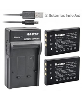 Kastar Battery (X2) & Slim USB Charger for Fujifilm NP-60, Kodak KLIC-5000, Samsung SLB-1137, Olympus Li-20B and Fujifilm FinePix, Kodak EasyShare, One Series, Samsung, Olympus AZ-1, AZ-2 Camera +More
