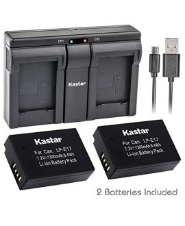 Kastar LPE17 2x Battery + USB Dual Charger for Canon LP-E17, LC-E17, LC-E17C and Canon EOS M3, EOS Rebel T6i, EOS Rebel T6s, EOS 750D, EOS 760D, EOS 8000D, Kiss X8i camera