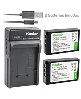 Kastar Battery (X2) & Slim USB Charger for Olympus BLS-1, PS-BLS1 and Olympus E-400, E-410, E-420, E-450, E-600, E-620, E-P1, E-P2, E-P3, E-PL1, E-PL3, E-PM1 Camera