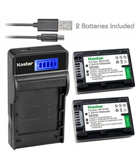 Kastar Battery (X2) & SLIM LCD Charger for Sony NP-FV50 NP-FV40 NP-FV30 and AX53 CX675/B CX220 CX230 CX290 CX330 CX380 CX430V CX900 PJ200 PJ230 PJ340 PJ380 PJ430V PJ540 PJ650V PV790V PJ810 TD30V AX100